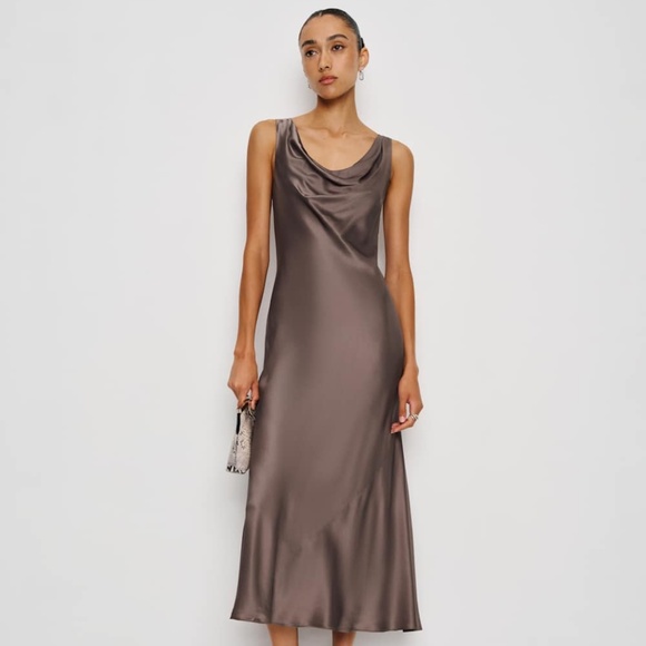 Reformation Bryn Silk Dress Brown - Size 12 - Picture 1 of 3